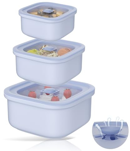 Set di 3 contenitori ermetici per alimenti, contenitori in plastica per alimenti/da asporto, con coperchi ermetici per il vapore, 100% a prova di perdite, senza BPA, sicuri per microonde (blu c)