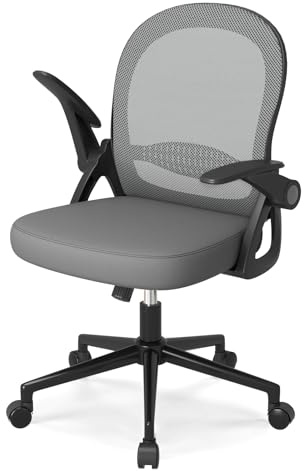 rattantree Ergonomischer Bürostuhl, Schreibtischstuhl mit Atmungsaktiver Rückenlehne, Höhenverstellbarer, Netzstuhl mit Hochklappbaren Armlehnen, Computerstuhl, 360° Drehstuhl für Büro, Dunkelgrau