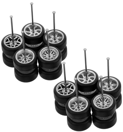 WHAMVOX 1/64 Diecast Model Car Wheels and Rubber Tires Set for Rc Vehicle Replacement, Silver 5-spoke Tree Fork 10-spoke 7-spoke 6-spoke Rims, Toy Wheel Accessories for Model Cars