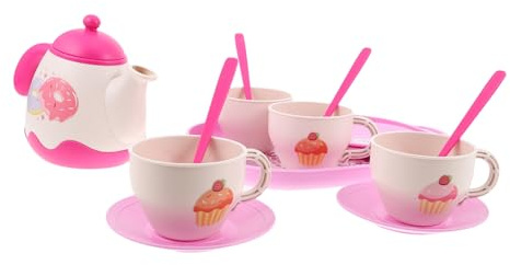 WEKAMOS Plastic Tea Party Set for Teapot Tray Cups Saucers Kitchen Easy-clean Pretend Play Gift for Birthday Christmas