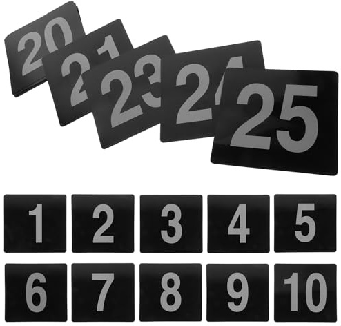 TOBBOMEY 25 Pezzi Cartellini Segnaposto Numerici 1-25 in PVC Nero Scritte Bianche 95X100Mm per Matrimoni Feste Ristoranti Bar Club Decorazioni Tavoli