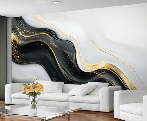 GIVLWF Black and White Wallpaper, Golden Marble Wallpaper for Living Room, Luxury Marble Wall Mural & Bedroom Decor, Non Self Adhesive Wall Paper