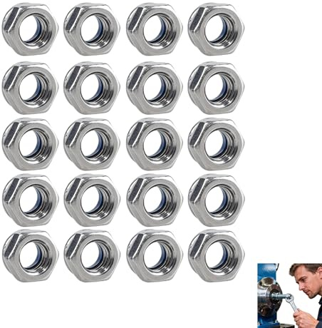 20 tuercas M10 de acero inoxidable, tuerca autobloqueante DIN 985 A2 V2A, tuercas hexagonales de acero inoxidable, resistentes a la corrosión para tornillos, pernos y varillas roscadas, uso fácil y