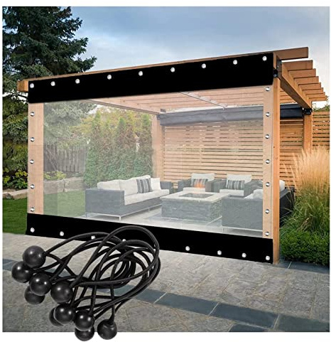 Strapazierfähiger wasserdichter Outdoor Vorhang – Transparente PVC-Plane mit Ösen für Pergola & Terrasse, wetterfestes Seitenteil, 2,5 x 3 m