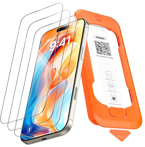 NEW'C 3 Pack, Full Täckning skärmskydd i glas för iPhone 17 Pro Max 6,9 tum [Automatisk Installation], härdat glasfilm med svart kant - Ultrabeständig