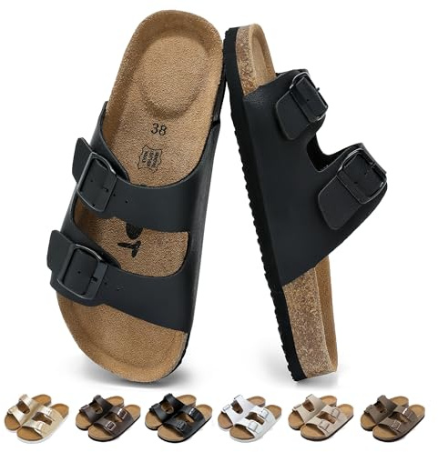 chetoria Sandales et Mules pour Femmes Été avec Boucles Réglable Noir 39EU
