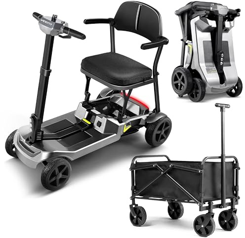 VEEFA Seniorenmobil 4 Rad, 17kg Leichtbau Elektromobil Klappbar Aluminium | Doppelbatterie 36km Reichweite 6km/h, für Auto/Flugzeug/Bahn, 122kg Tragkraft, Tragbar Mobility Scooter für Senioren