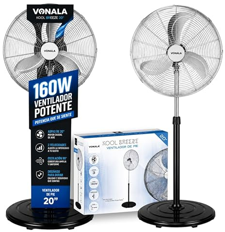 Ventilador Industrial Potente y Ultra Frío 160W 20, Ventilador Pie 142cm Oscilante 3 Velocidades, Ventiladores de Pie, Ventilador Exterior Terraza o Interior, Ideal Gimnasios, Restaurantes, Comercios