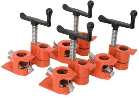YILIKISS 4PCS Wood Pipe Clamp Sets Heavy Duty 3/4 Wide Base Iron Woodworking Clamps Workbench Gluing Tool Pipe Screw Clamp for Woodworking Wood Construction Work