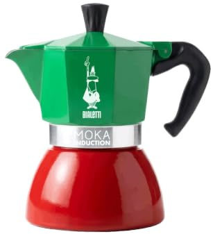 Bialetti - Moka Induction, 4 Tazze (190 ml), Adatta a Tutti i Piani Cottura, Tricolore