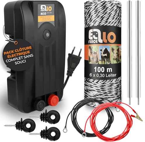 Ellofence Kit démarrage clôture électrique XS – Électrificateur premium avec 100 m fil, isolateurs à anneau & mise à la terre – Kit complet pour chiens, chats & petits animaux