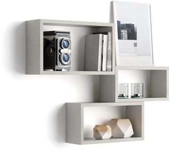 Mobili Fiver, Cubi da parete Rettangolari, Set da 3, Giuditta, Grigio Cemento, Nobilitato, Mensolo a Cubo da Parete Cucina e soggiorno, Made in Italy