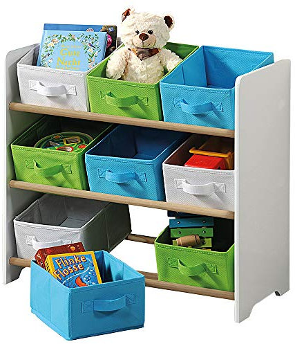 Kesper | Kinderregal mit Boxen, Material: Faserplatte, Maße: 66 x 30 x 59,5 cm, Farben: Weiß, Grün, Blau | 17716 13