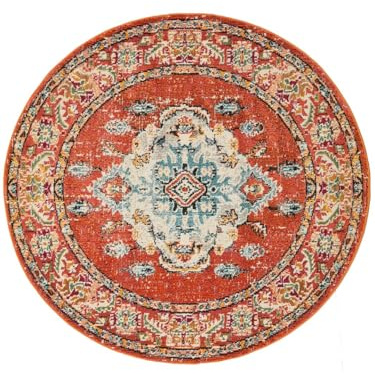 RugVista Leia, Teppich, Moderne Teppiche, Ø 150 cm, Rund, Niedriger Stapel, Nur chemische Reinigung, Oeko_tex_100, Orange