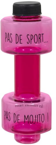LA CHAISE LONGUE - Gourde Haltère Pas De Sport - Plastique PET - Bouteille De Transport, Exercice et Hydratation - Ø 8 x 21 cm - Capacité 500 ml - Lavable à la main - Rose
