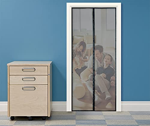 LIVEINU Fliegengitter Tür Insektenschutz Magnet Fiberglas Vorhang Fliegenvorhang Flammschutz Moskitonetz Klebmontage Ohne Bohren Klettband Fassung für Balkontür 90x200cm Schwarz