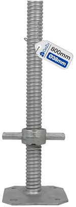 GeZu Impex Gerüstspindel Galvanisch Verzinkt 800 mm Ø 38 mm Spindelfuß Gerüstfüße Gewindefußplatte | Galvanotechnik verstellbare Fußplatten