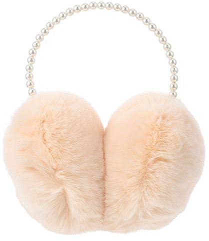 Amosfun Warm Earmuffs Damen mit Perle Pelzige Süße Ohrenwärmer winter niedliche Stirnband Weihnachten Neujahr Geschenk für Damen Mädchen (Beige)