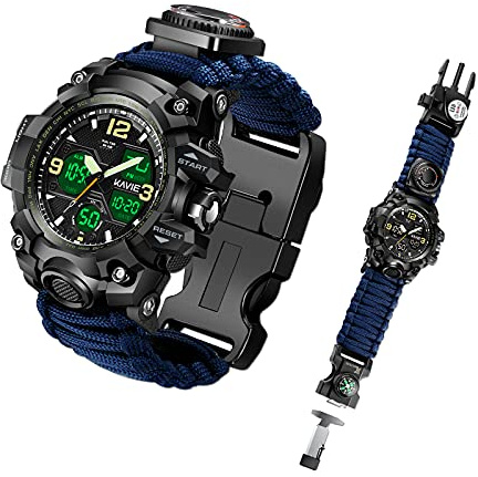 Kavie Mens Tactical Military Digital Watch, 23-in-1 Survival Multi-Functional Army Outdoors Sports Watches LED Electronic Wristwatches with Compass Paracord Band