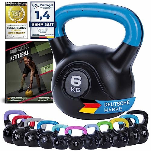 Body & Mind® Kettlebell Kugelhantel 2-20 kg - Workout Gewicht-Hantel für Kraft-Training - Profi Fitness Schwunghantel aus Kunststoff (d - 6 kg)