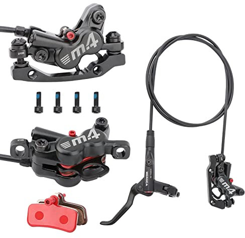 MEROCA Hydraulisches Scheibenbremsen-Set für Rennräder und Mountainbikes, 2 Bremssättel und 3-Finger-Bremshebel, M4, Vierkolben-Ölbremse (ein Paar Ölbremsen (links hinten und rechts vorne))