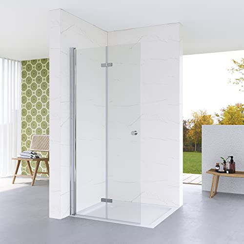 Walk in Dusche faltbar 95 cm breit 187 cm hoch Faltwand Glas Duschfaltwand Falttür Drehfalttür Duschabtrennung Duschtrennwand Glaswand aus Sicherheitsglas (ESG) 5 mm | Öffnungsseite OHNE Wandprofil