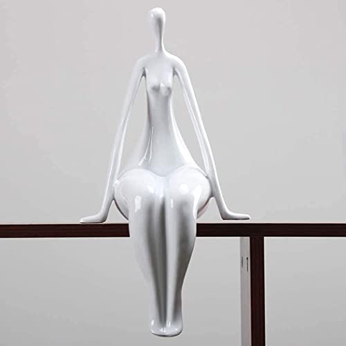 LGYKUMEG Dekofiguren Modern Tischdekoration,Statuen Und Skulpturen,Frau Skulptur Figuren Yoga Statue Dekor Woman Arts Geschenk,Homeoffice Bücherregal Dekor,Weiß,37 * 21cm