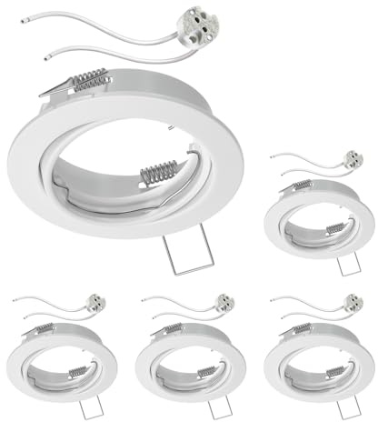 ledscom.de 5x Decken-Einbaurahmen FERE Einbaurahmen weiß matt schwenkbar (LED/Halogen/MR16/50mm) inkl. GU5.3 Fassung