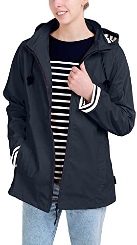 Breizh Ocean - ERQUY Regnkläder, Vattentät Vax, Smal Passform med Randig Interiör - Dam - från XS till 4XL, Marin, XXL