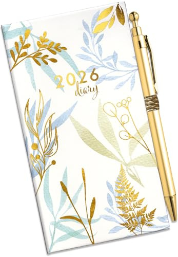 Star Online 2026 Luxury Diary Slim Week to View Diaries Full Year With Pen (Botanicals Gold Foil)