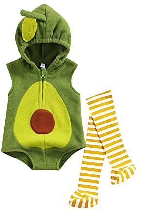 PDYLZWZY Disfraz de aguacate verde para bebé, niño, niña, sin mangas, con capucha, rugby, con cremallera, con medias, disfraz de Halloween, verde, 0-6 meses