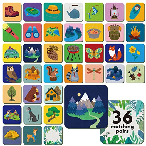 Hebayy Memory Matching Game, 72 PCS Camping Theme Matching Cards for Toddlers 36 Designs Memory Cards Educational Learning Toys for Preschool 4 5 6 Years Old