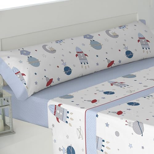 Cisne Rojo Juego de Sabanas Verano. Juego Sabanas Todo el Año. Sabanas Frescas. Sabanas Estampadas. Modelo Galaxia. Color Celeste. Cama 105 cm (200049-105-C)