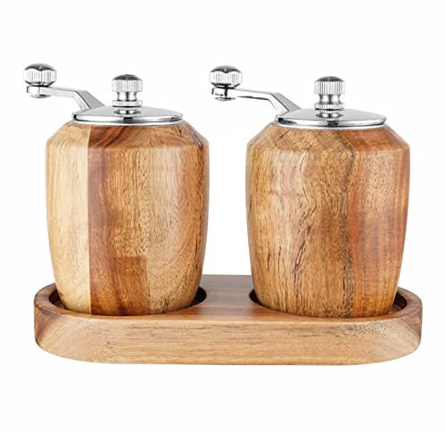 Lot de 2 moulins à poivre en bois, moulins à sel et poivre manuels rechargeables en bois, saupoudrer, vaisselle, cadeaux pour votre