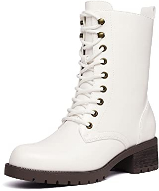 DREAM PAIRS Bottines Femme Mi-Mollet Mode avec Fermeture éclair pour Femme Confortable Bottes à Lacets