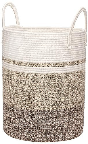 Ajiteogy Hoher Wäschekorb, großer Wäschekorb aus geflochtenem Seil mit Griffen, D38 x H50 cm, Deckenkorb, Spielzeugkörbe, Wäschekörbe, ideal für Wohnzimmer, Kinderzimmer und Schlafzimmer