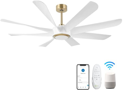 OFANTOP 152 cm Ventilador de techo Smart Modern con luz y mando a distancia para Salón, Comedor y Garaje, Blanco y dorado