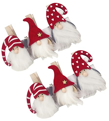 UPKOCH 6 Pezzi Clip Natalizie in Legno Con Babbo Natale Mollettine Decorazione Casa Segnaposto Natale Foto Clip Fotografiche Per Feste E Regali