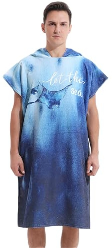 LOMTRATS Schnelltrocknender Surfponcho, Wickeltuch, Bademantel, Sporthandtücher für Schwimmer, Hoodie für Erwachsene, Schwimmen, Strand, Surfen, Tauchen, Baden（Adult-L）