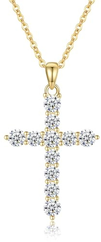 GAVU Collana da Donna Argento Placcato Oro 14K con Ciondolo Croce di Diamanti di Zirconia Cubica, Collana Punto Luce da Donna, Regalo Comunione e Cresima