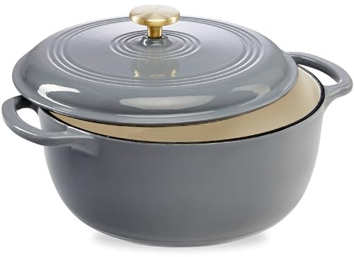 Best Choice Products Horno holandés redondo de hierro fundido esmaltado de 7.5 cuartos de galón, estilo familiar, utensilios de cocina presazonados resistentes para el hogar, cocina, comedor, horno