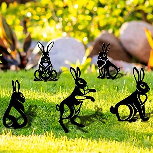 Hasendeko Ostern Gartenstecker Ostern Stecker Acryl Ostern Kaninchen Statue Ornament Osterdekoration Frühlingsdeko Osterhase Dekofigur Gartenfigur Acryl Garten Statue Dekoration für (F-5pc, One Size)