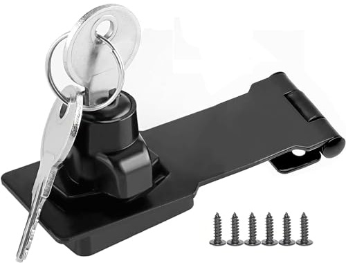 ZiYuya Vorhängeschloss Hasp mit verschiedenen Schlüsseln, Vorhängeschloss Torriegel Türriegel Schubladenschloss Schrankschlösser Drehknopf Verriegelung Schuppenschloss (Black, 4 Inch)