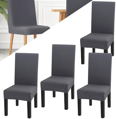 SLTAXAR 4 Pcs Funda Silla Comedor Respaldo Alto Gris Cubre Sillas para Comedor Fundas Ajustables para Sillas Comedor Forros Protector para Sillas de Comedor Forros Elasticos XL Silla para Fiesta Casa