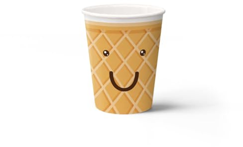 PAW - Pappbecher (250 ml) I 8 Stück I Einwegbecher Ideal für Hochzeit, Kinderparty, Geburtstag, Feiern I Papierbecherdruck auf Wasserbasis I Partybedarf 100% Biologisch Abbaubar I Ice Cream
