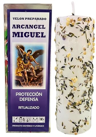 Velón de San Miguel Arcángel Ritualizado para Protección y Defensa | Vela Especial para Proteger Energéticamente y Defender de Malas Energías y Envidias | Incluye Lazos e Instrucciones con Oración
