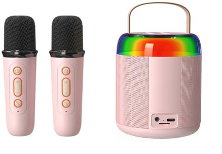 Jzoowar Mini Karaoke Audio con 2 microfoni senza fili per bambini adulti, altoparlante Bluetooth portatile giocattolo per ragazze e bambini-rosa