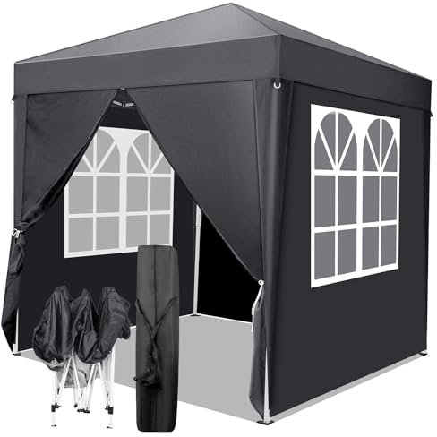 Bonnlo Pop Up Gazebo mit Seiten Einfaches EIN-Personen-Setup Sofortige Outdoor-Vordach Falten Garten Gazebo Partyzelt (2x2m, grau)