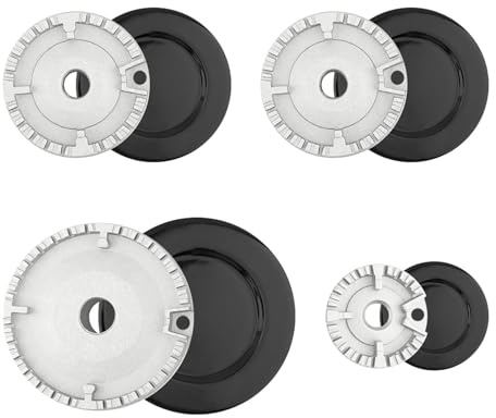 Gas Stove Burner Caps Set of 4,Burner Gas Cooker Hat Set,High Cooking Performance Stove Lids for Gas Burner Cap Cover Head Replacement Fits Most,1 Large 1 Small and 2 Middle(COLOR:Black&Sliver)