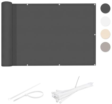 Cool Area Pantalla Privacidad Balcón 70x300 cm Impermeable, Dark Anthracite | Malla de ocultación opaca para jardín y terraza exterior,protección UV y resistencia al viento,Incluye ataduras de cables